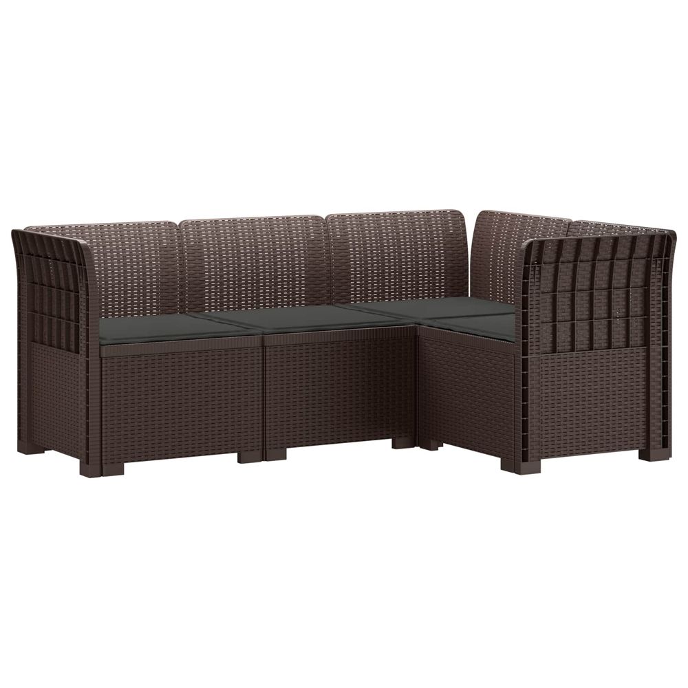 Canapé de jardin 4 places avec coussins aspect rotin pp marron