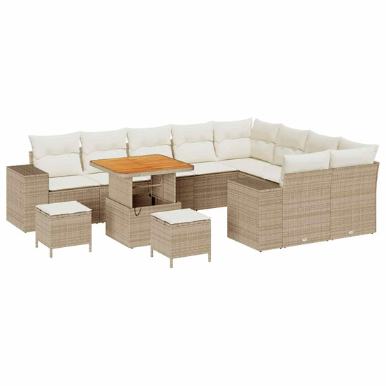 Ensemble de canapé de jardin 12 pcs beige polyrotin
