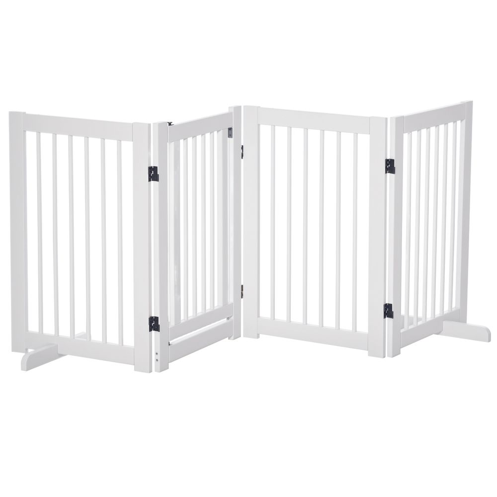 Barrière pour chien autoportante en pin massif blanc 204 x 75 cm 4 panneaux avec portillon