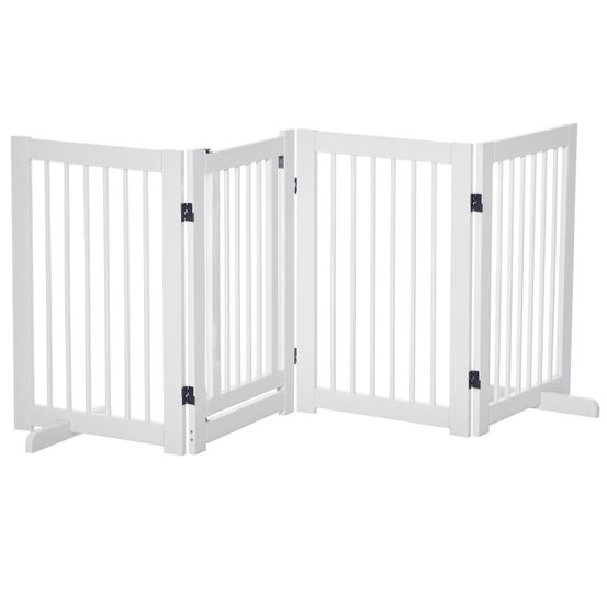 Barrière pour chien autoportante en pin massif blanc 204 x 75 cm 4 panneaux avec portillon