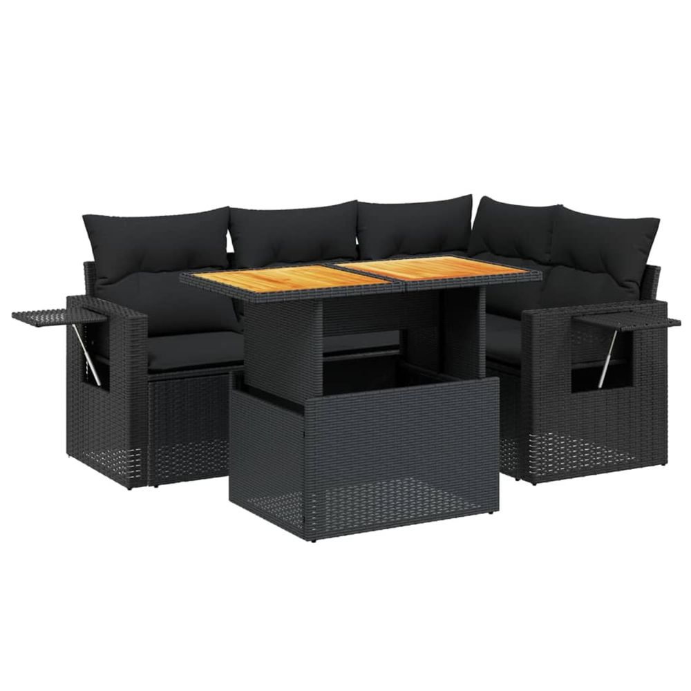 Salon de jardin 5 pcs avec coussins noir résine tressée