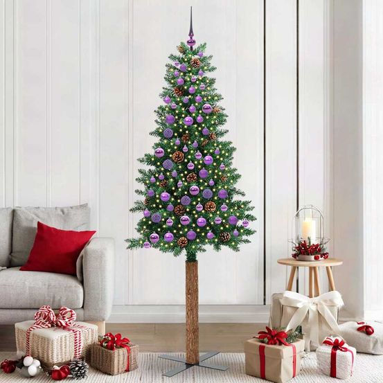 Arbre de noël artificiel 210 cm gain de place, tout décoré avec 300 led blanc chaud 8 modes