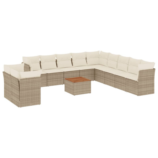 Salon de jardin avec coussins 12 pcs beige résine tressée