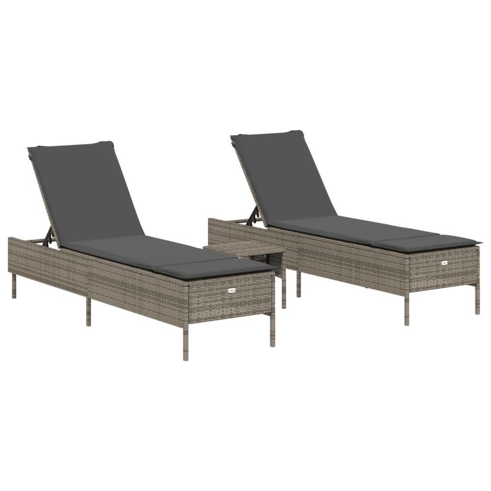 Ensemble de chaises longues avec coussins 3 pcs gris poly rotin
