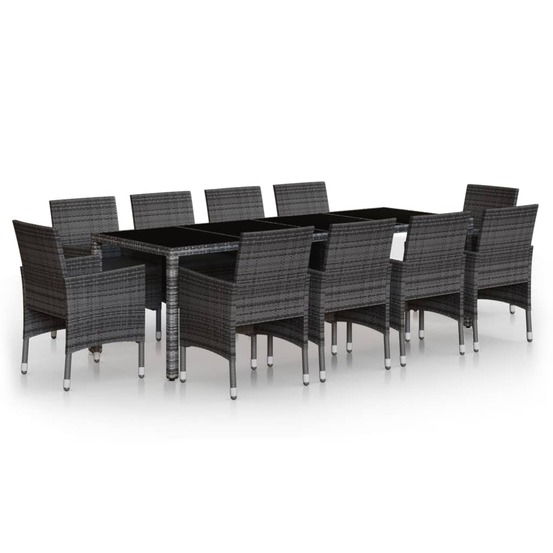 Ensemble à manger de jardin 11 pcs résine tressée gris