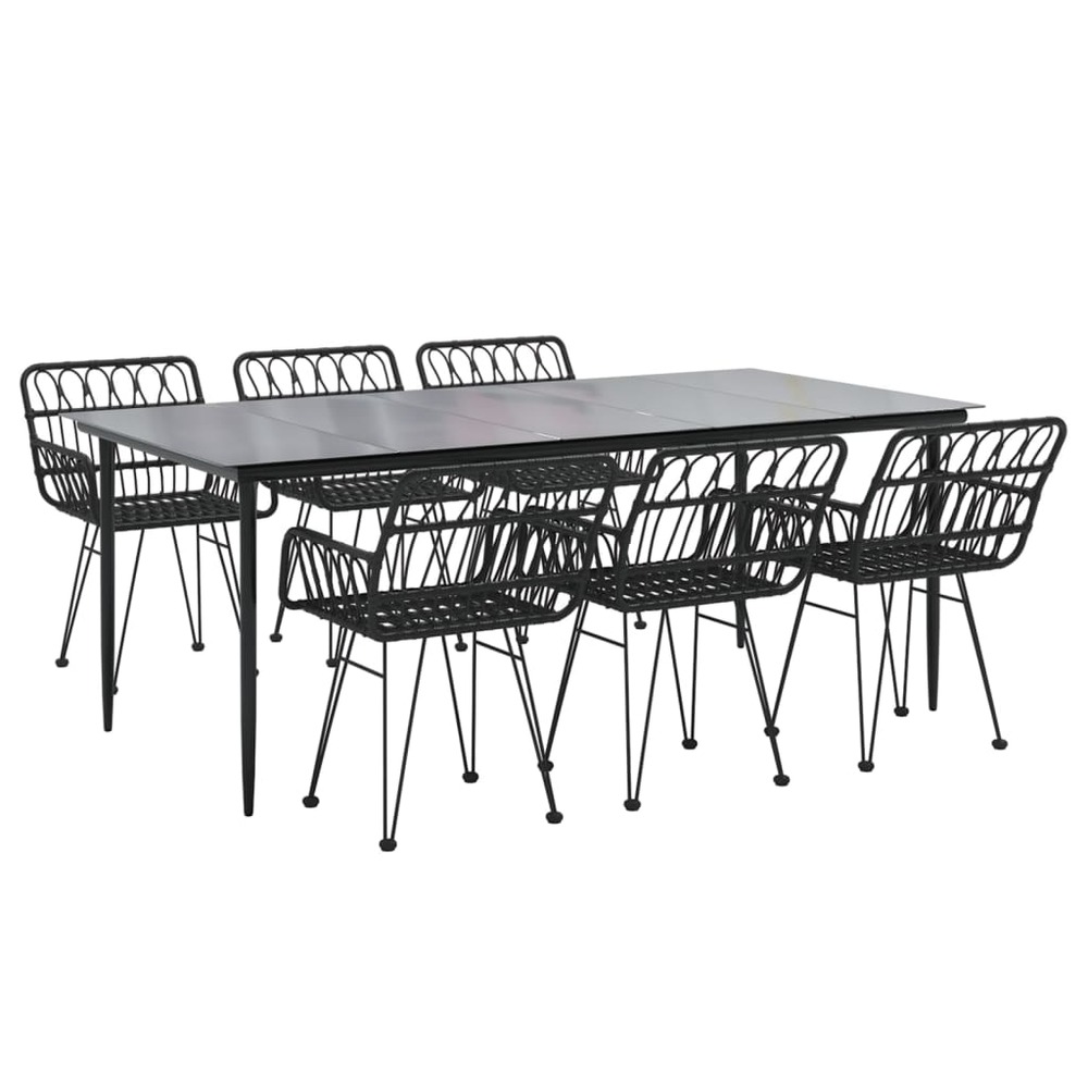 Ensemble à dîner salon de jardin meuble d'extérieur 7 pièces noir résine tressée