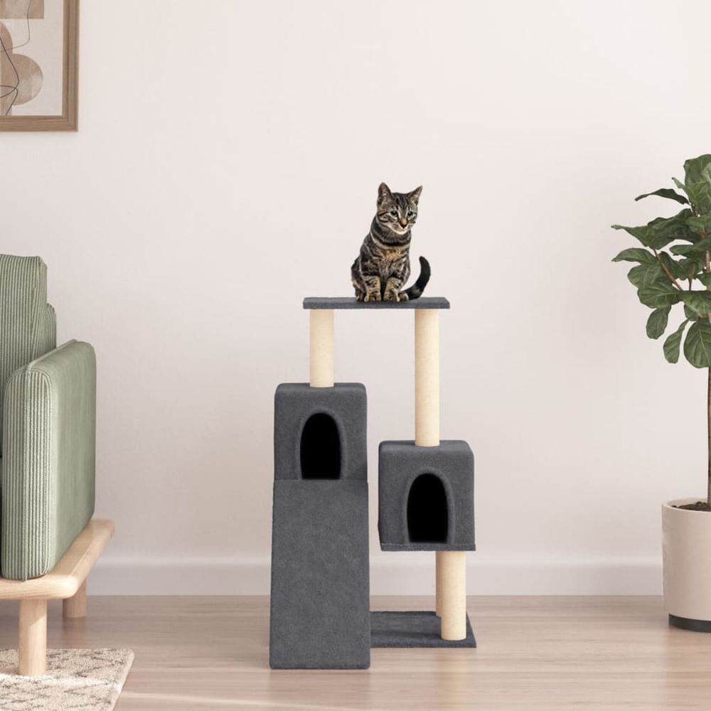 Arbre à chat 82 cm avec 2 niches échelle et griffoirs gris foncé