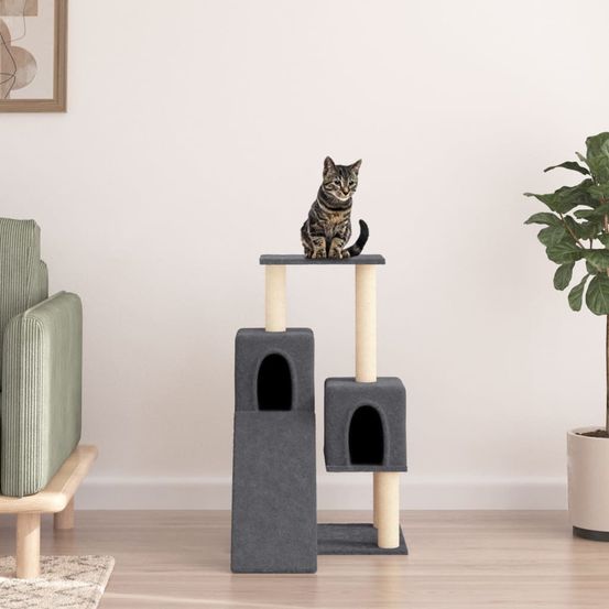 Arbre à chat 82 cm avec 2 niches échelle et griffoirs gris foncé