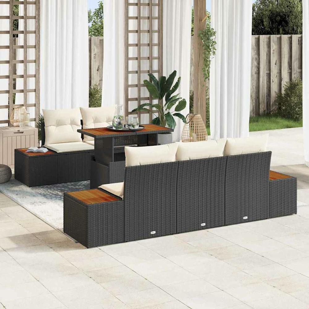 Ensemble de canapé de jardin 6 pcs noir poly rotin