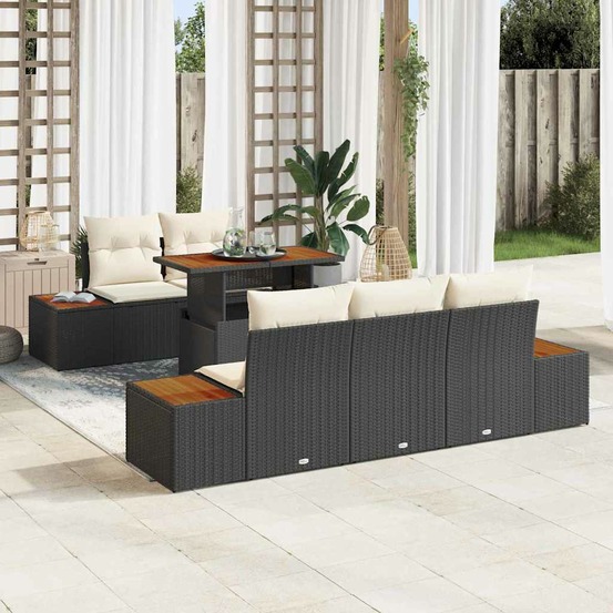 Ensemble de canapé de jardin 6 pcs noir poly rotin