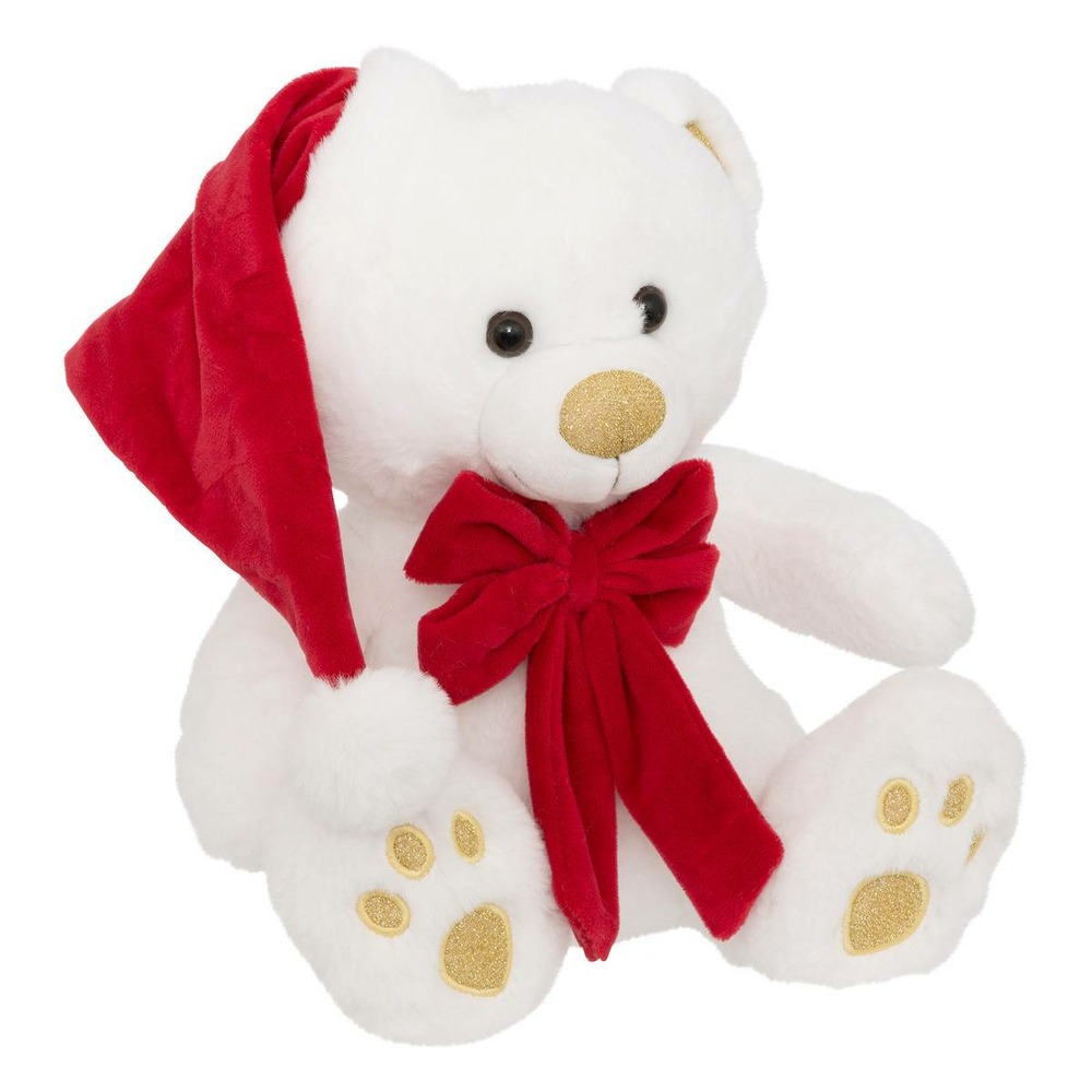 Peluche ours blanc bonnet 25cm