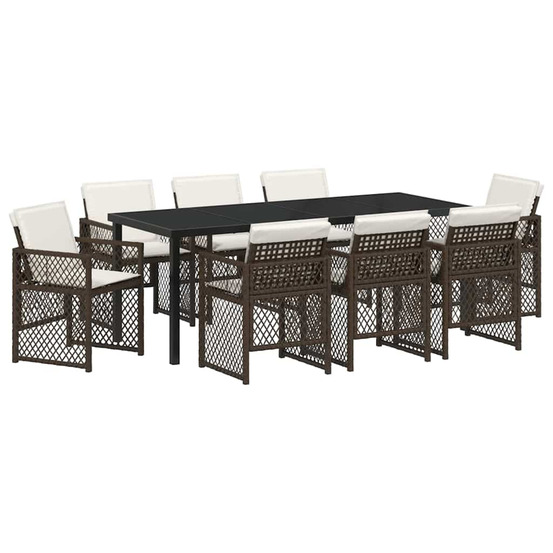 Ensemble de salle à manger pour jardin 9 pcs marron polyrotin