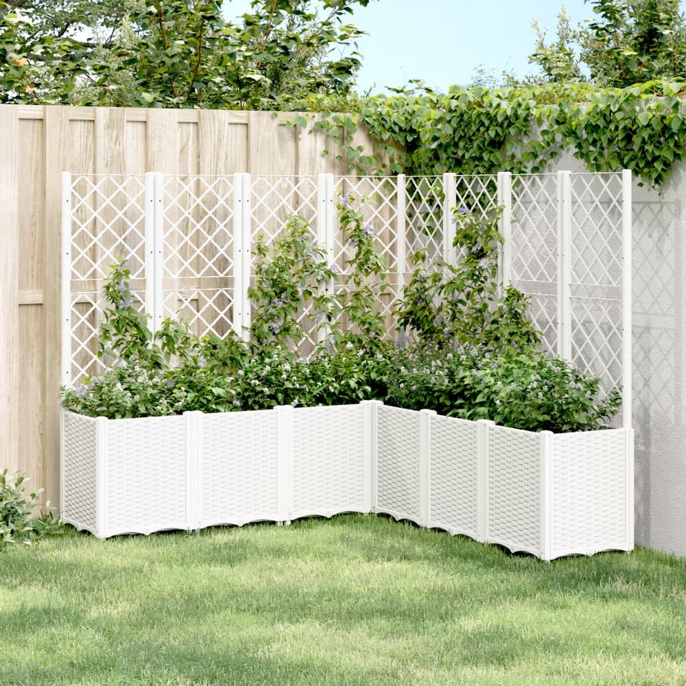 Grand carré potager avec treillis modulable xxl pour jardin extérieur 160x160x140 cm blanc