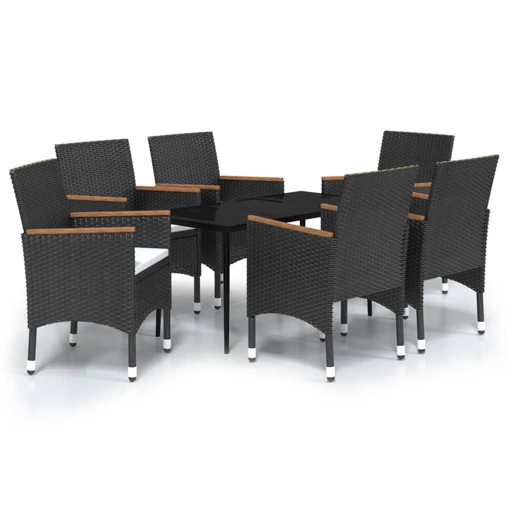 Mobilier de salle à manger de jardin avec coussins 7 pièces noir