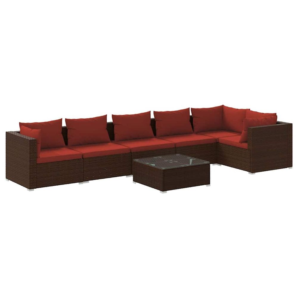 Salon de jardin 7 pcs avec coussins résine tressée marron