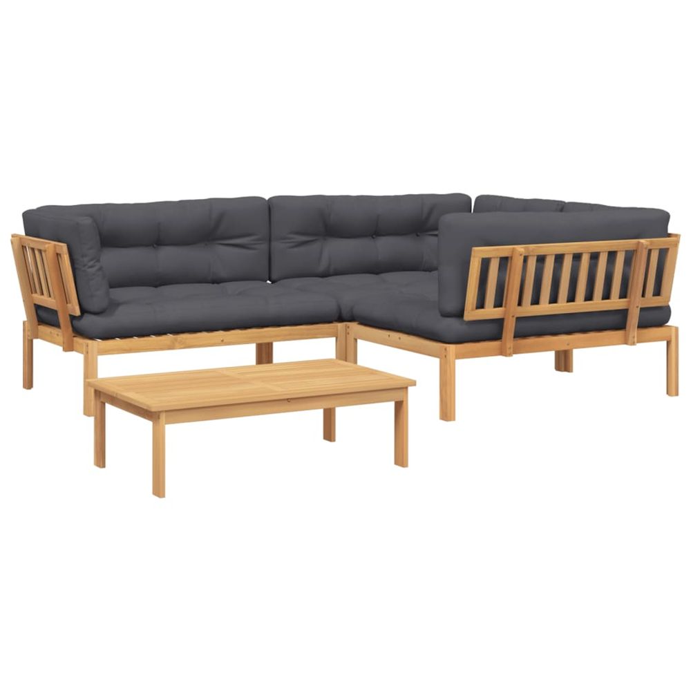 Salon palette de jardin avec coussins 4pcs bois d'acacia massif
