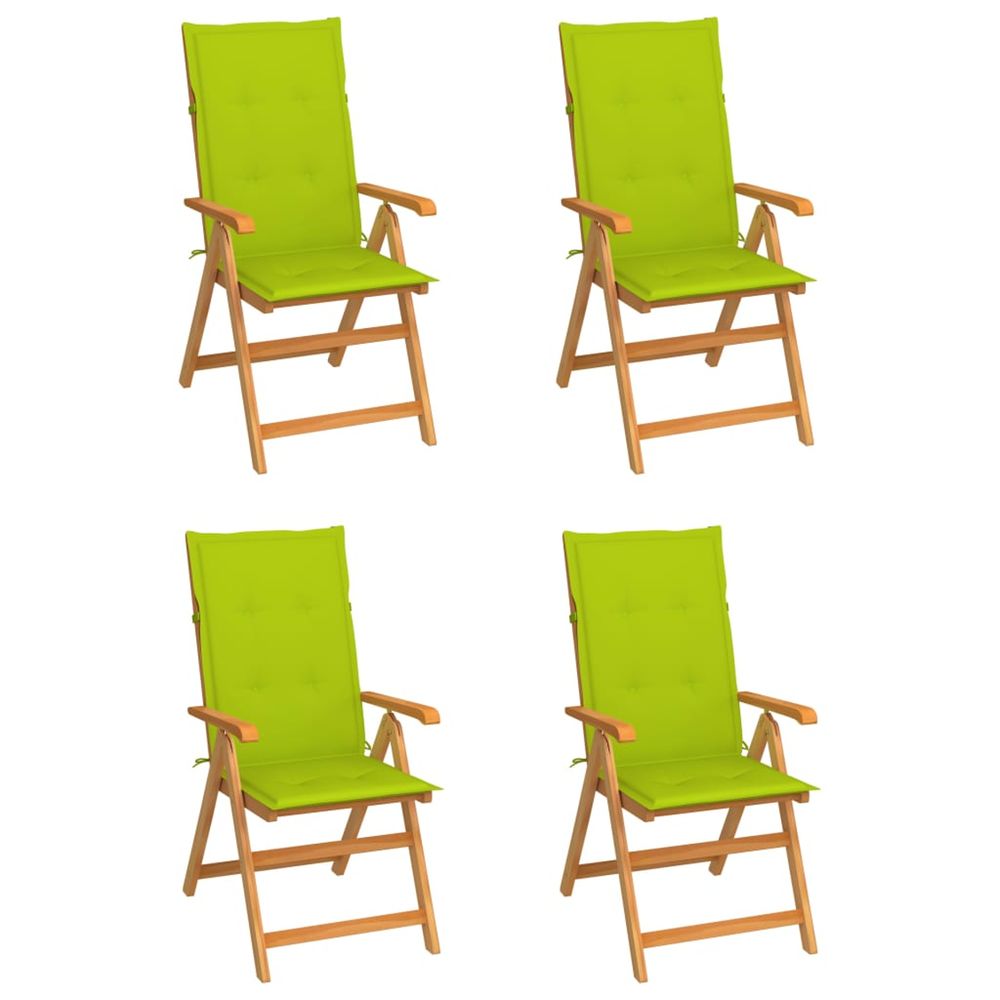 Ensemble de 4 chaises pliantes en teck massif avec coussins vert vif