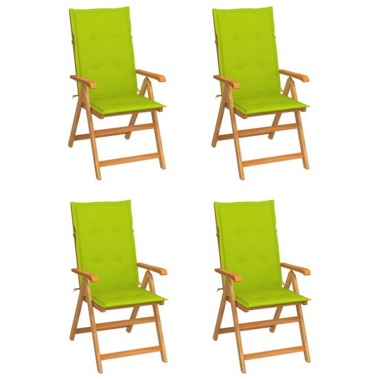 Ensemble de 4 chaises pliantes en teck massif avec coussins vert vif