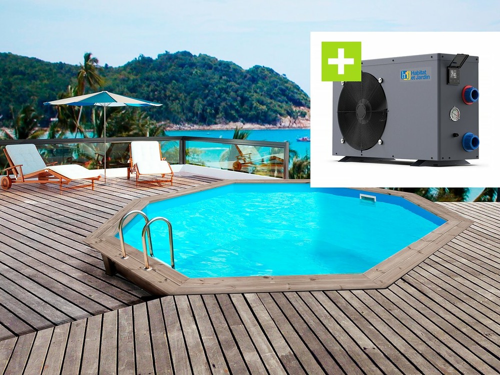 Piscine bois venecia - 5. 80 x 1. 31 m + pompe à chaleur - puissance 6. 1 kw