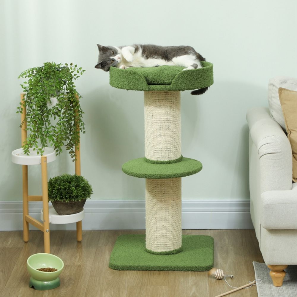Arbre à chat multi-niveaux sisal peluche pour chat intérieur griffoir repos 91cm vert