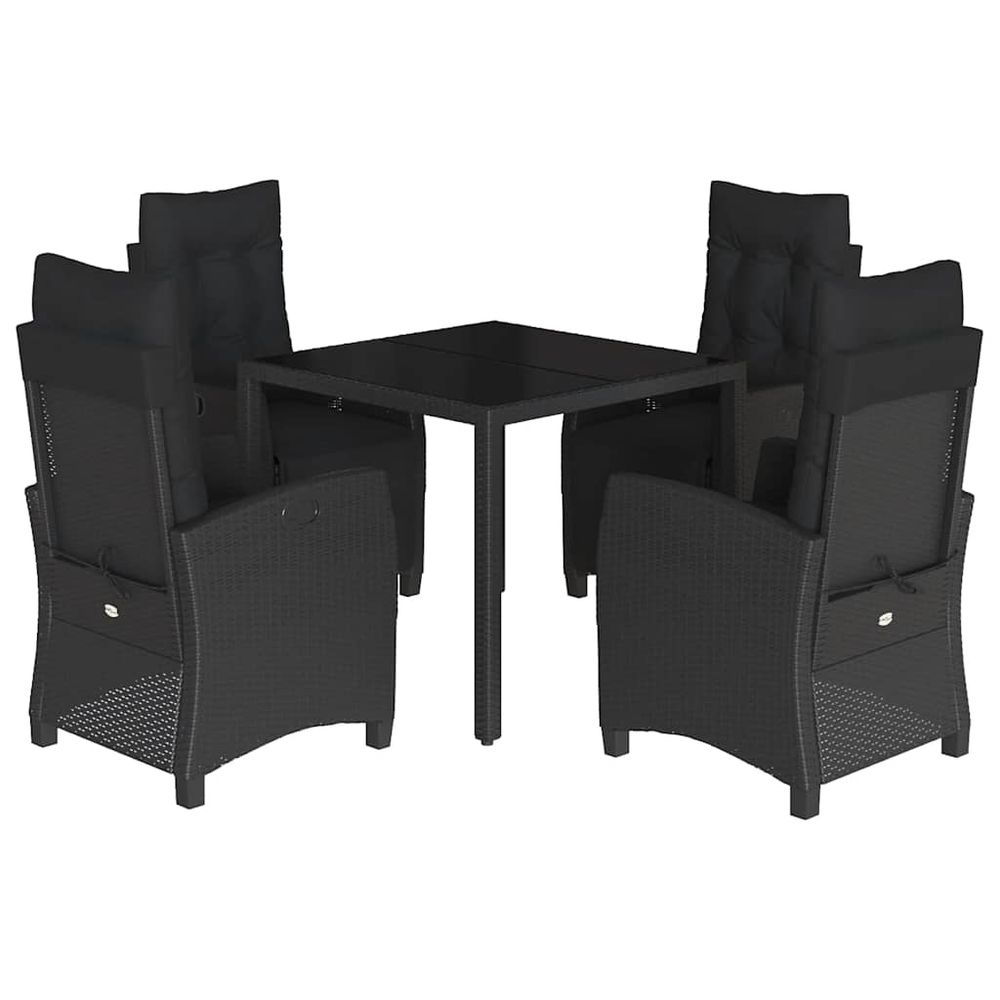 Ensemble à manger de jardin coussins 5pcs noir résine tressée
