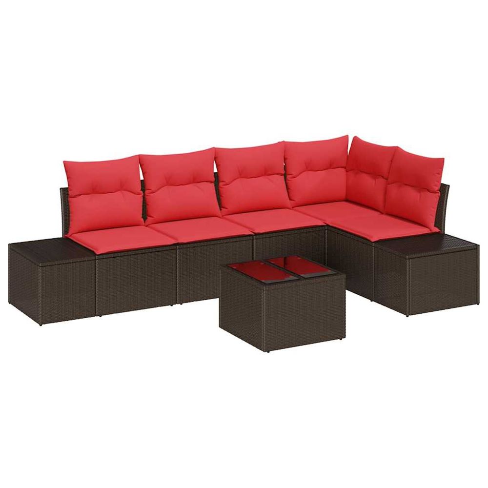 Ensemble de canapé de jardin marron et rouge polyrotin