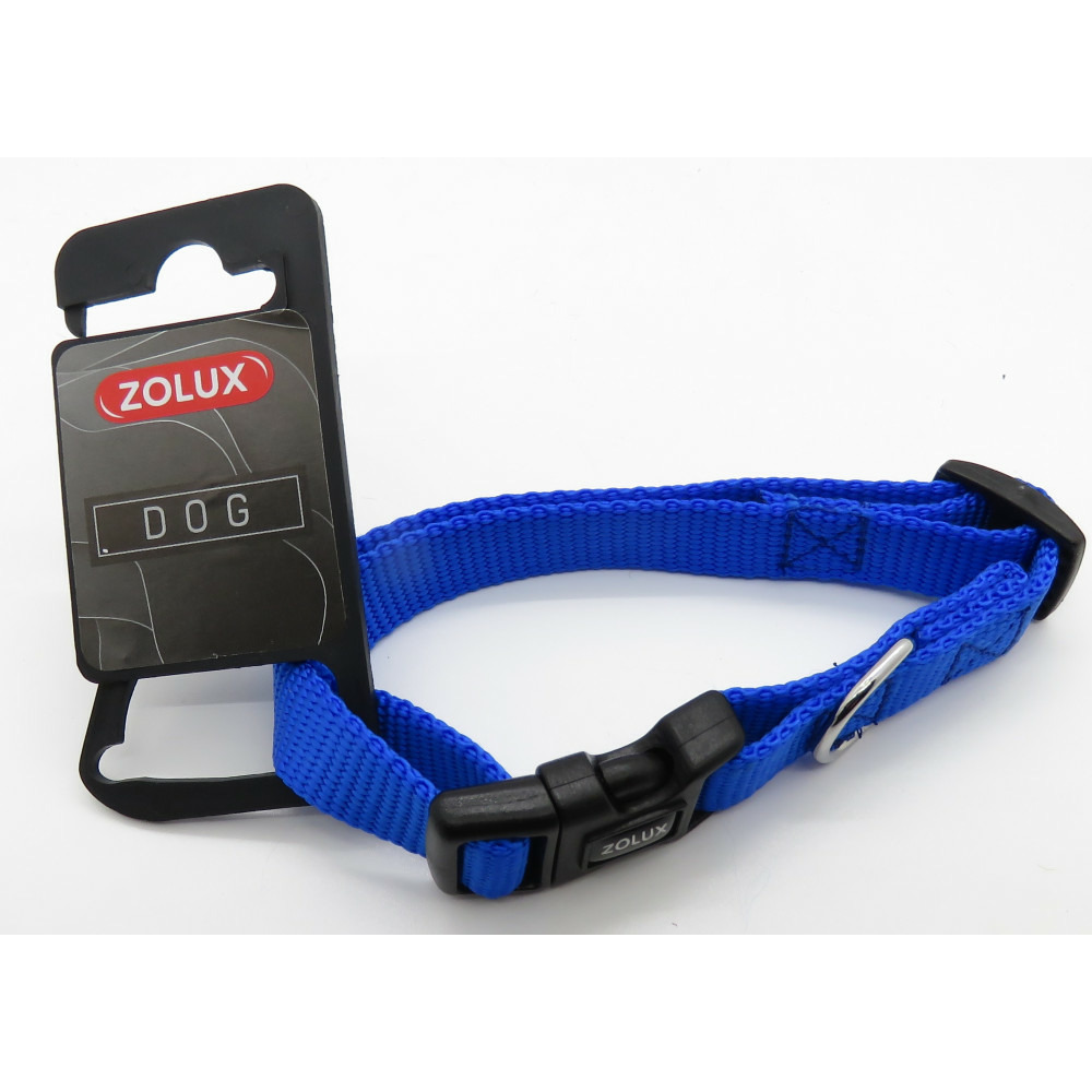 Collier nylon 30 - 40 cm x 15 mm bleu. Pour chien.