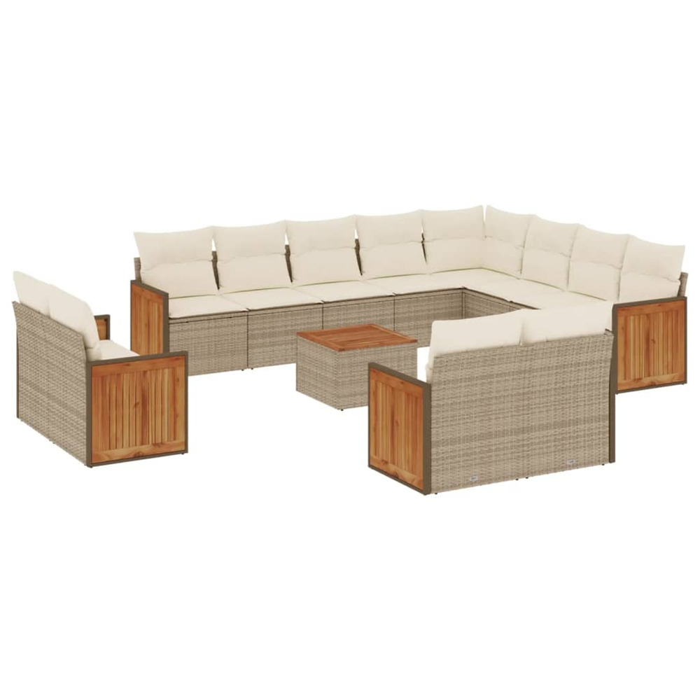 Salon de jardin avec coussins 13 pcs beige résine tressée