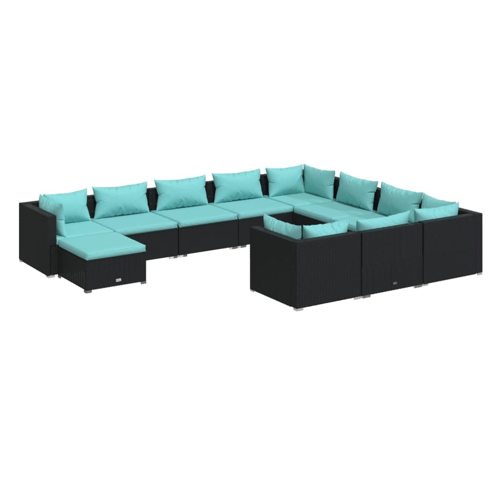 Salon de jardin meuble d'extérieur ensemble de mobilier 11 pièces avec coussins résine tressée noir