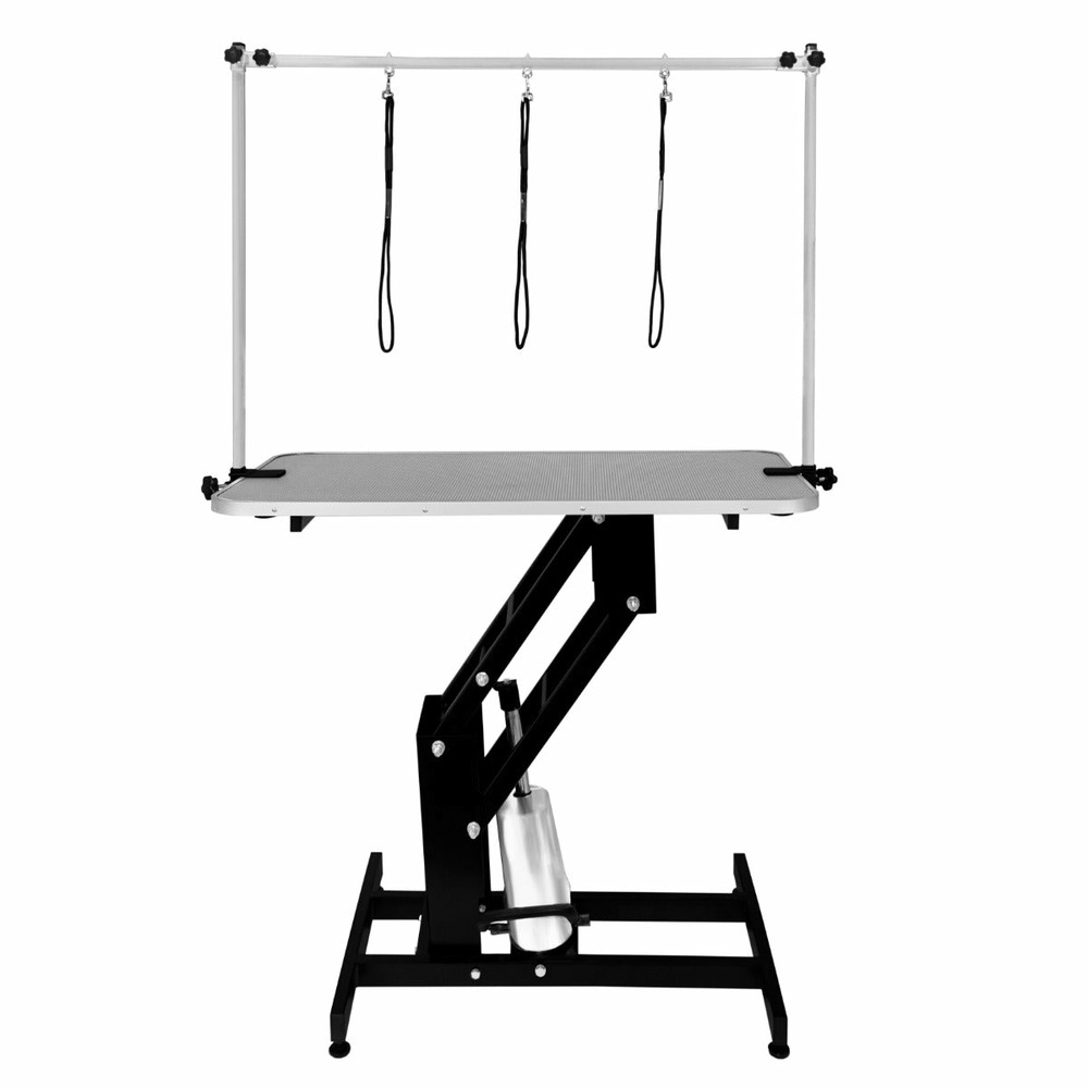 Table noire de toilettage hydraulique avec plateau gris