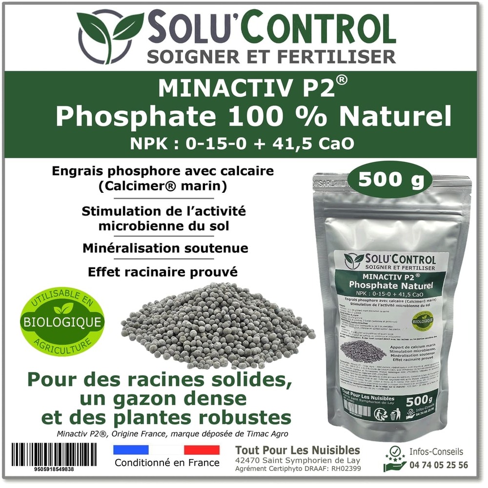 500 g de minactiv p2® solu’control – engrais phosphate naturel – avec calcimer® marin et stimulateur microbien