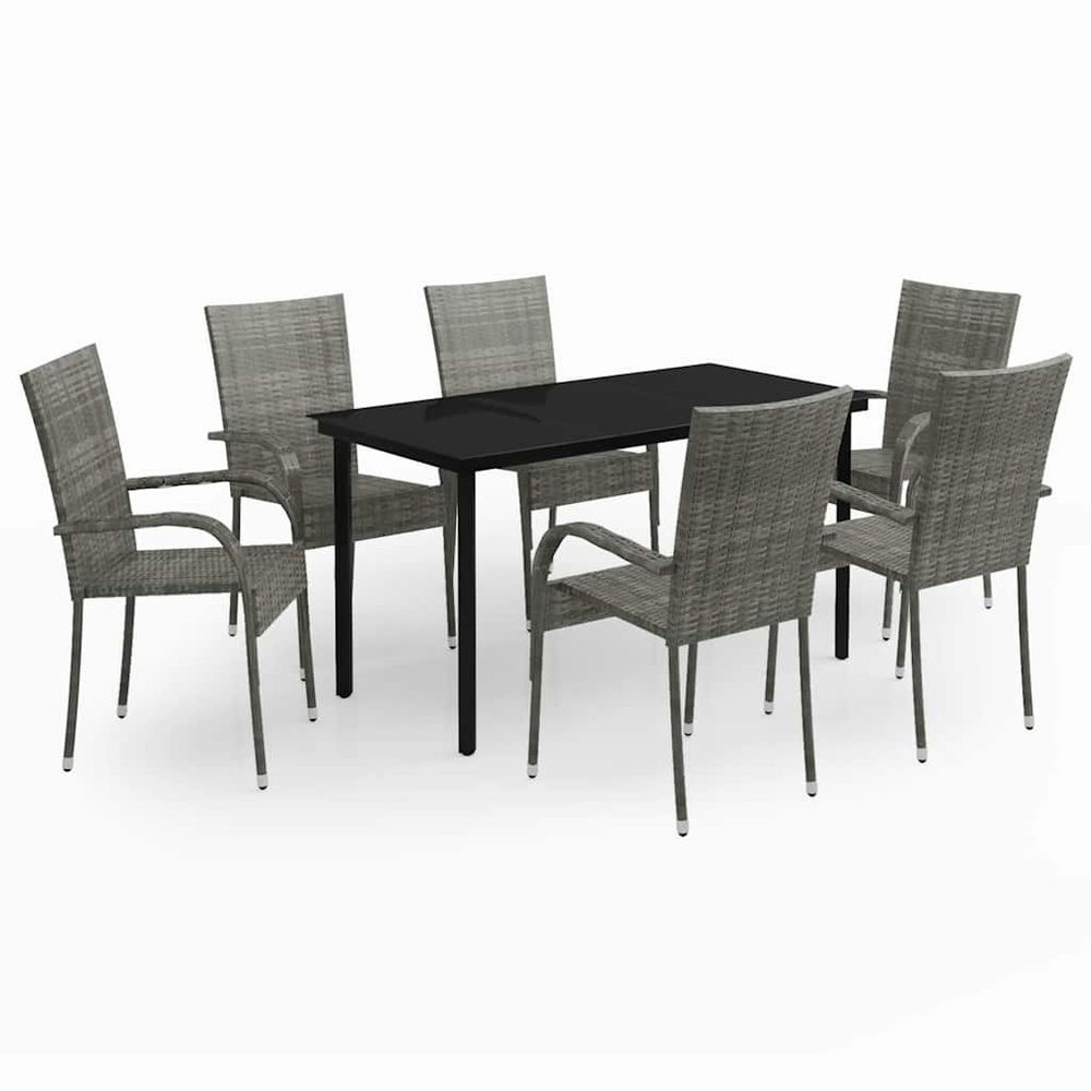 Ensemble à manger de jardin 7 pcs gris et noir