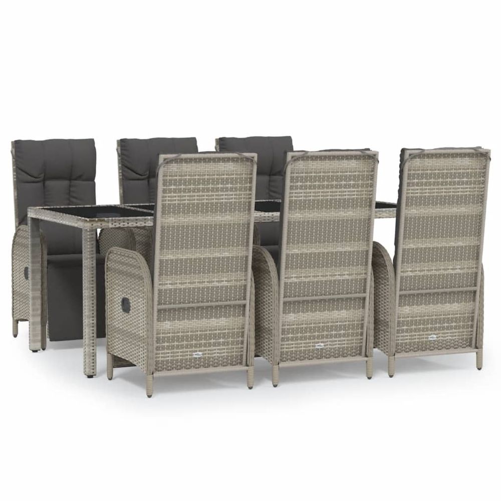 Ensemble à manger jardin et coussins 7 pcs gris rotin