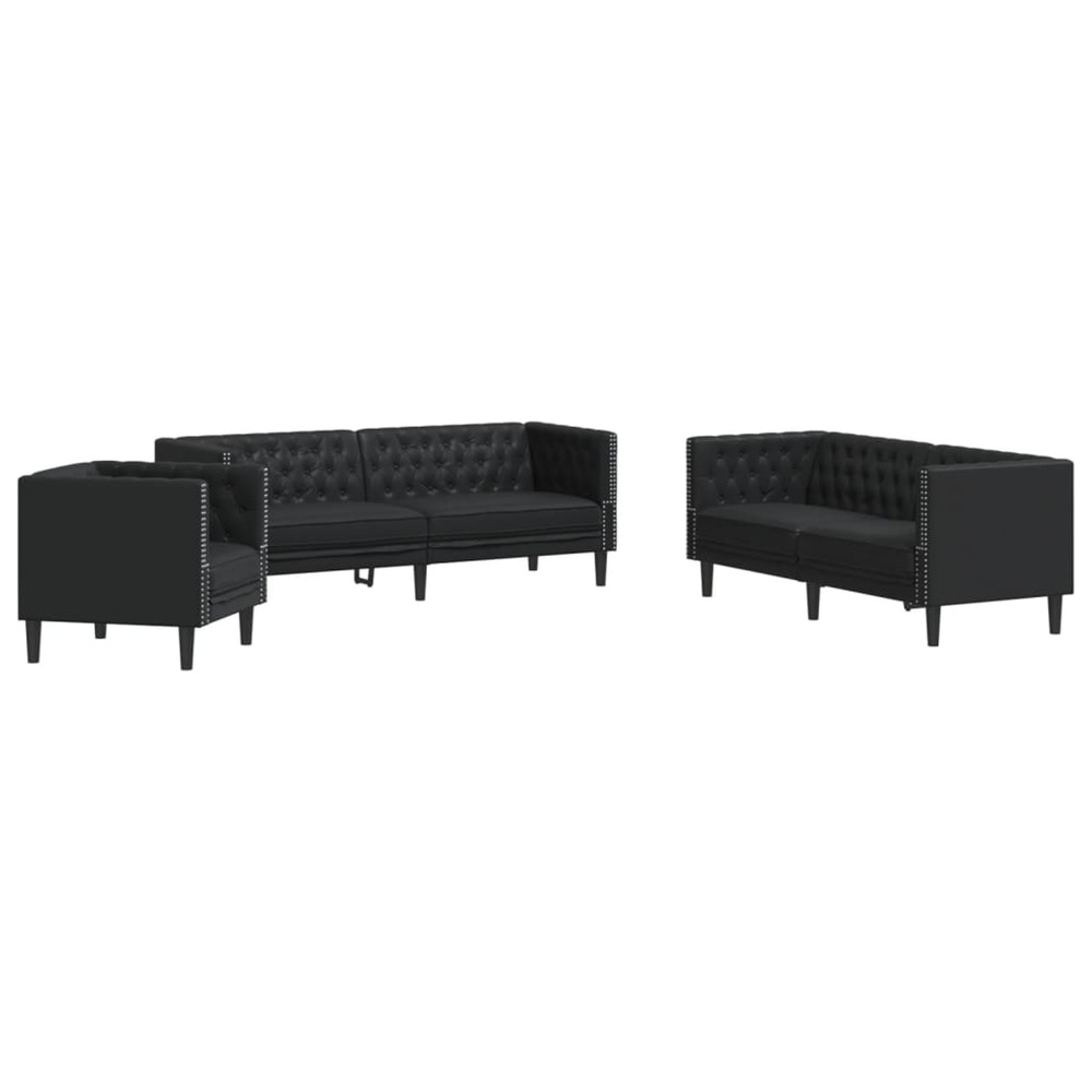 Ensemble de canapé chesterfield 3 pcs noir similicuir
