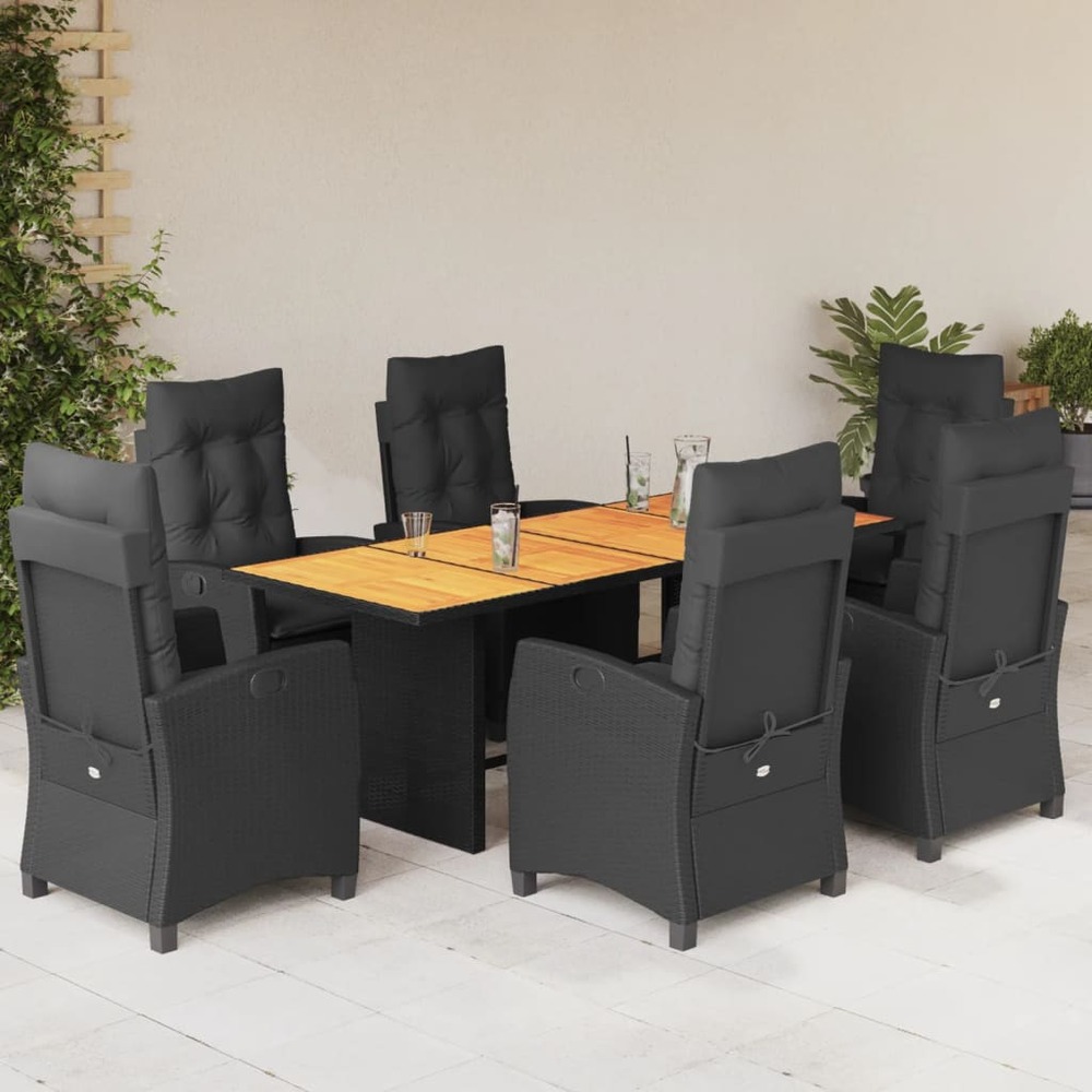 Ensemble à manger de jardin coussins 7pcs noir résine tressée