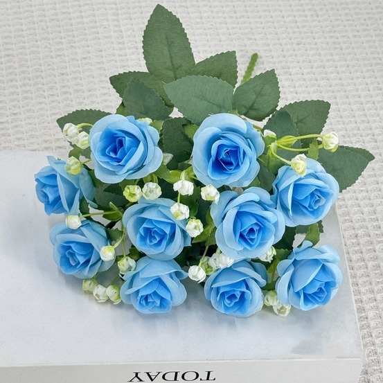 Fleurs artificielles, gypsophile et rose diamant 2 pièces bleu