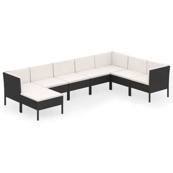 Salon de jardin 8 pcs avec coussins résine tressée noir