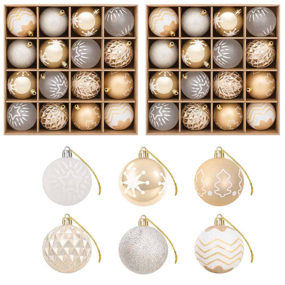 Ensemble de boules de noël 32 pc doré transparent et blanc | Truffaut