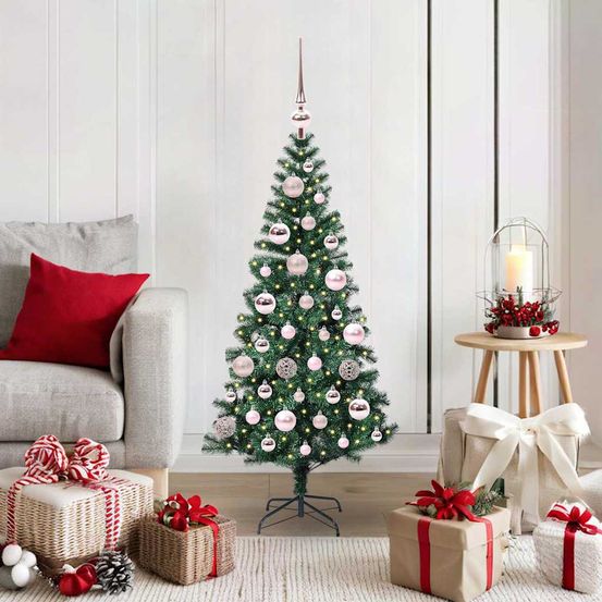 Sapin de noël pour petits espaces 120 cm, artificiel vert avec lumières et décorations