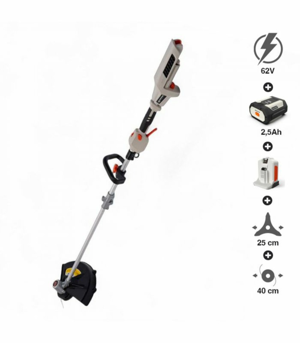 Pack coupe-bordures à batterie 62v daewoo puissante batterie et chargeur inclus dalst62bl-16d-2-5ah