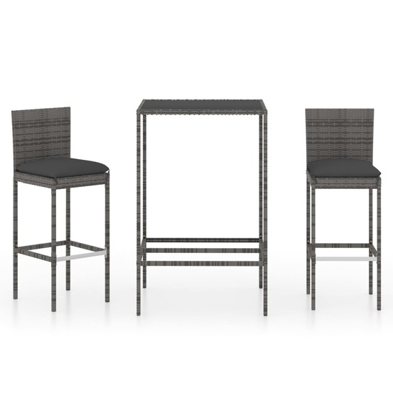 Ensemble de bar de jardin 3 pcs et coussins résine tressée gris