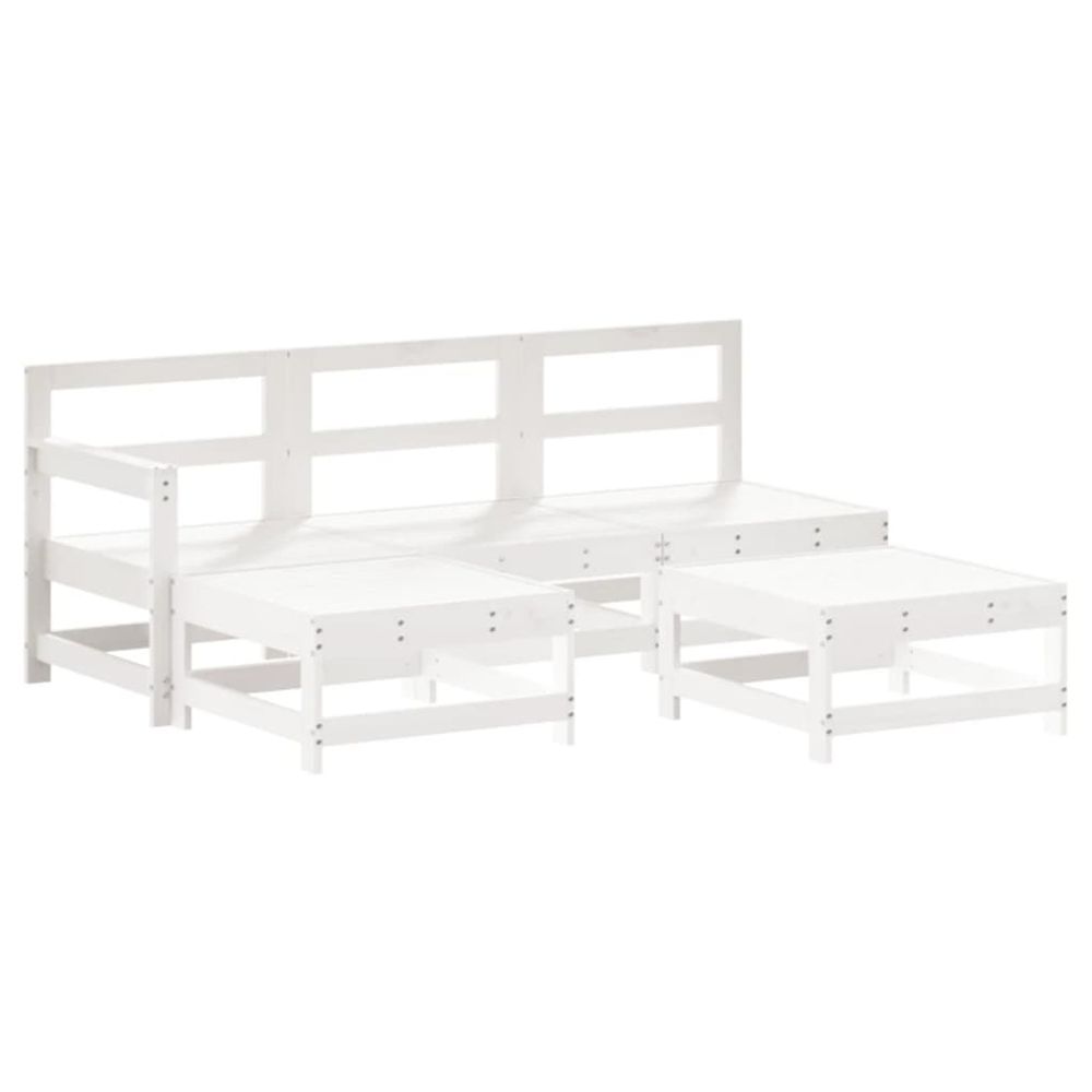 Salon de jardin 5 pcs blanc bois massif de pin