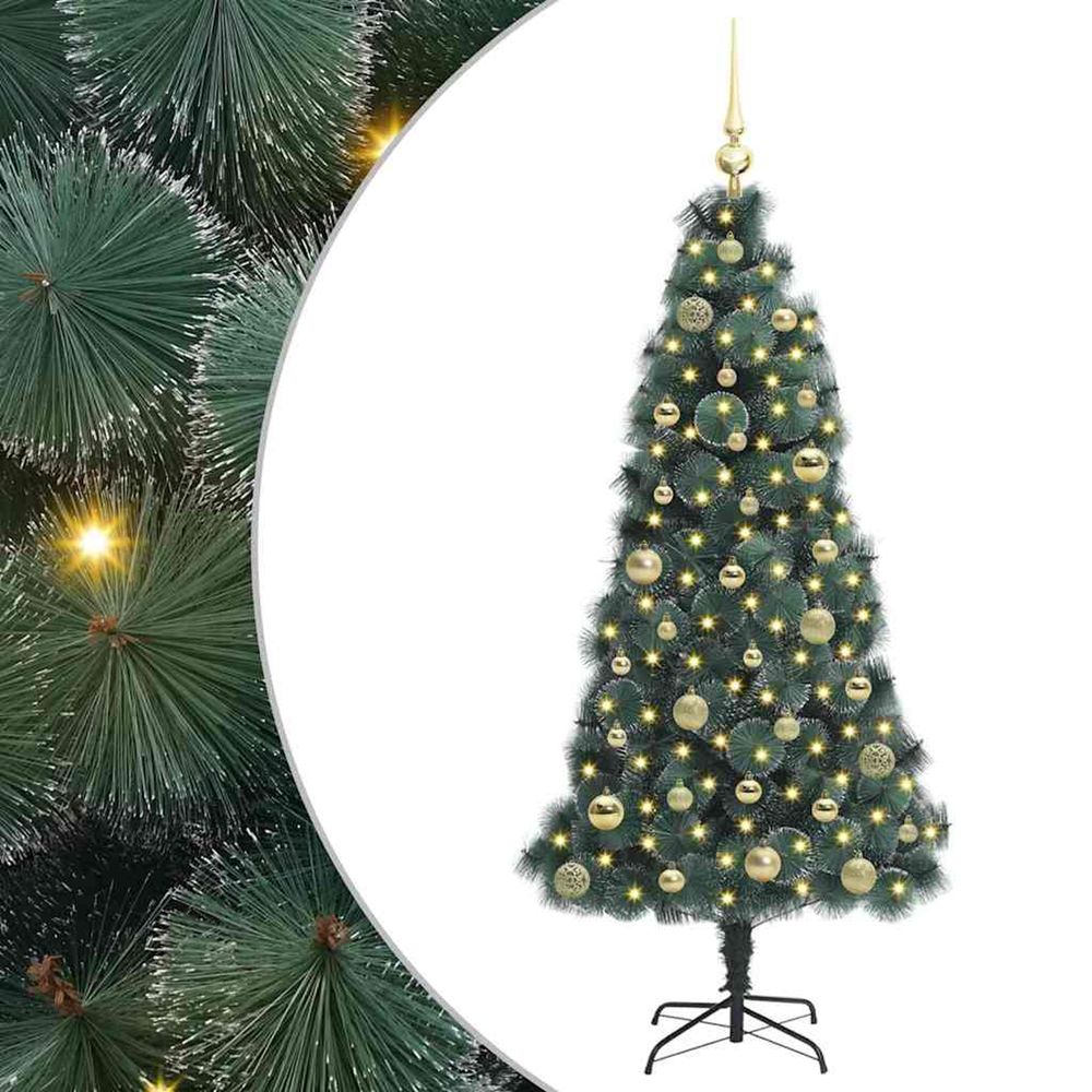 Arbre de noël artificiel pré-éclairé avec jeu de boules vert