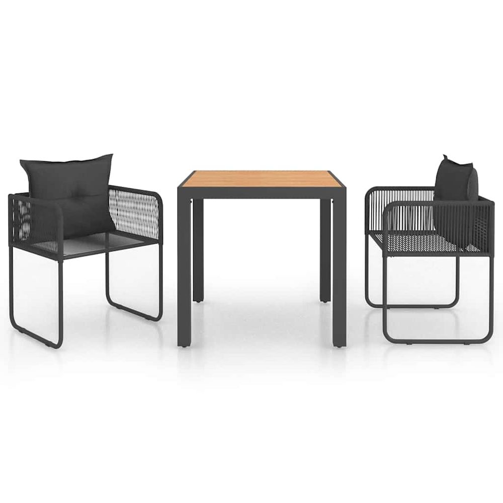 Ensemble à manger de jardin 3pcs pvc résine tressée noir marron