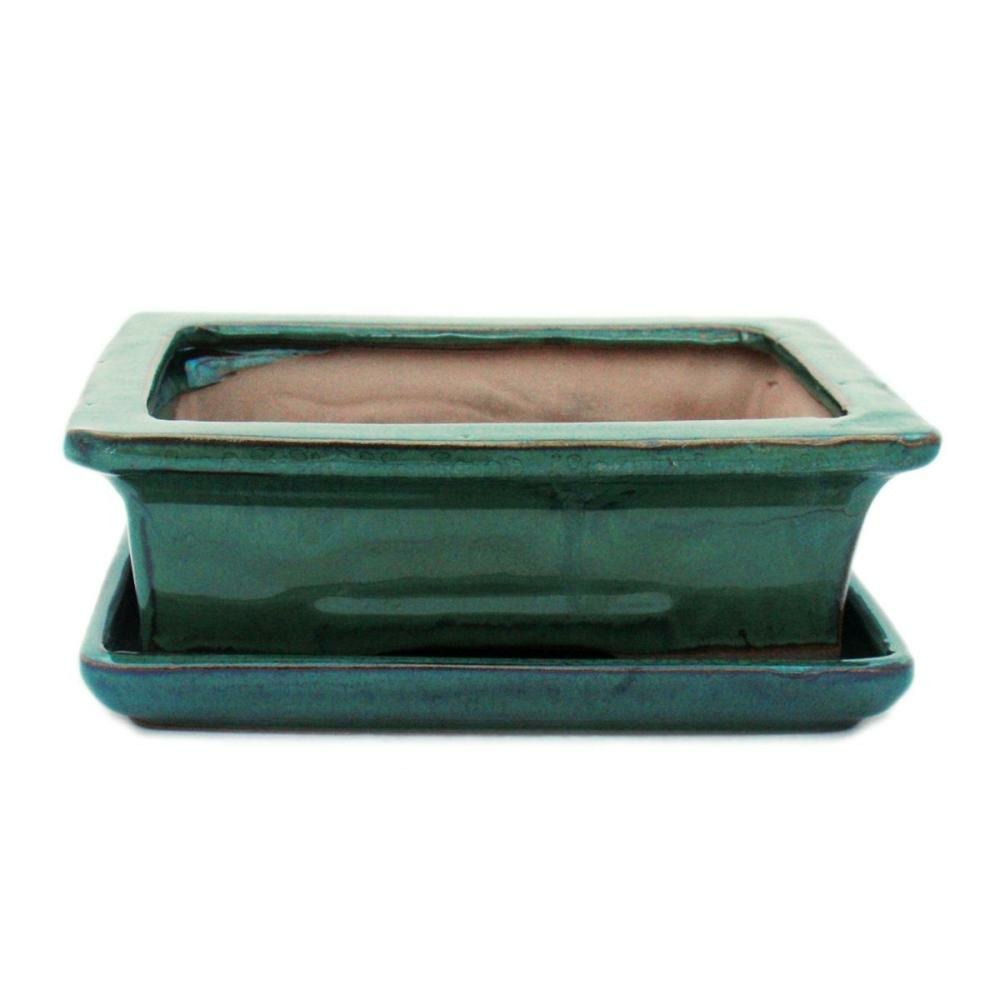 Bol bonsaï avec soucoupe taille 3 - vert - carré - modèle g29 - l 18cm - l 13cm - l 13cm - h 6cm