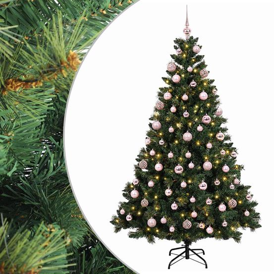 Arbre de noël artificiel avec boule 180 cm 300 led blanc chaud