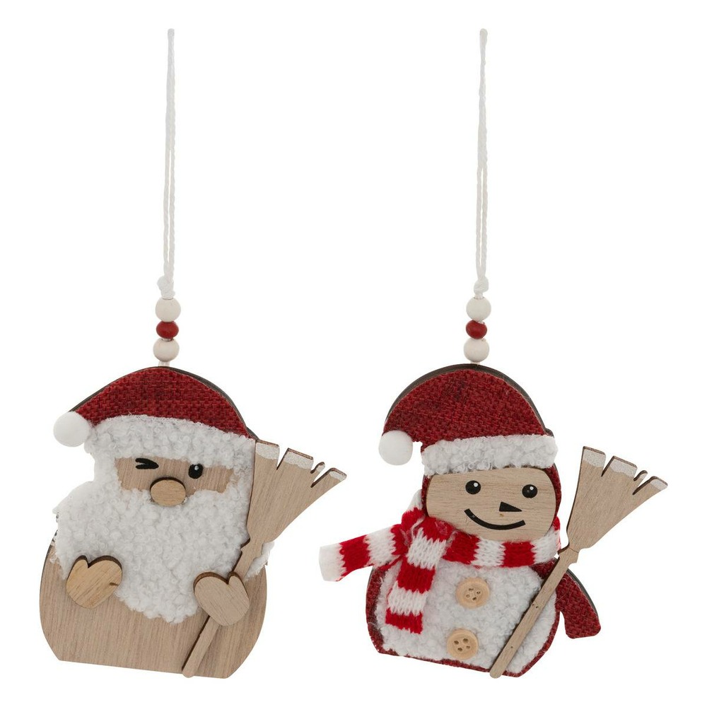 Lot de 2 sujets père noël balai bois h.12cm rouge et blanc