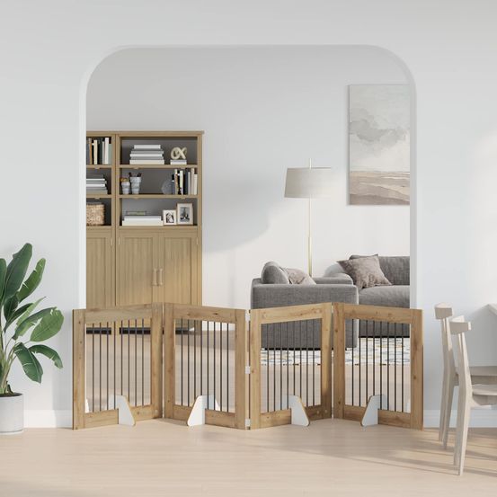 Barrière chien bois intérieur clôture modulable pliable 321x80cm chêne