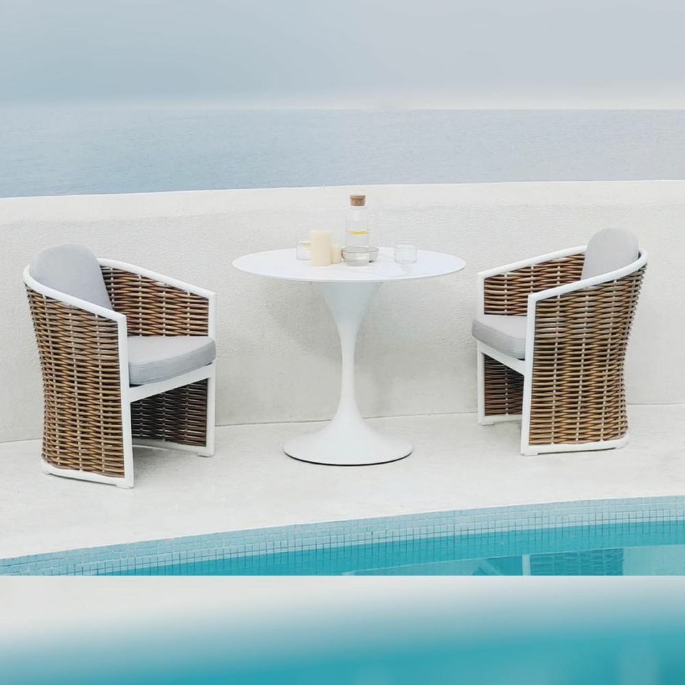 Salon de jardin 2 places en aluminium et résine tressée coral