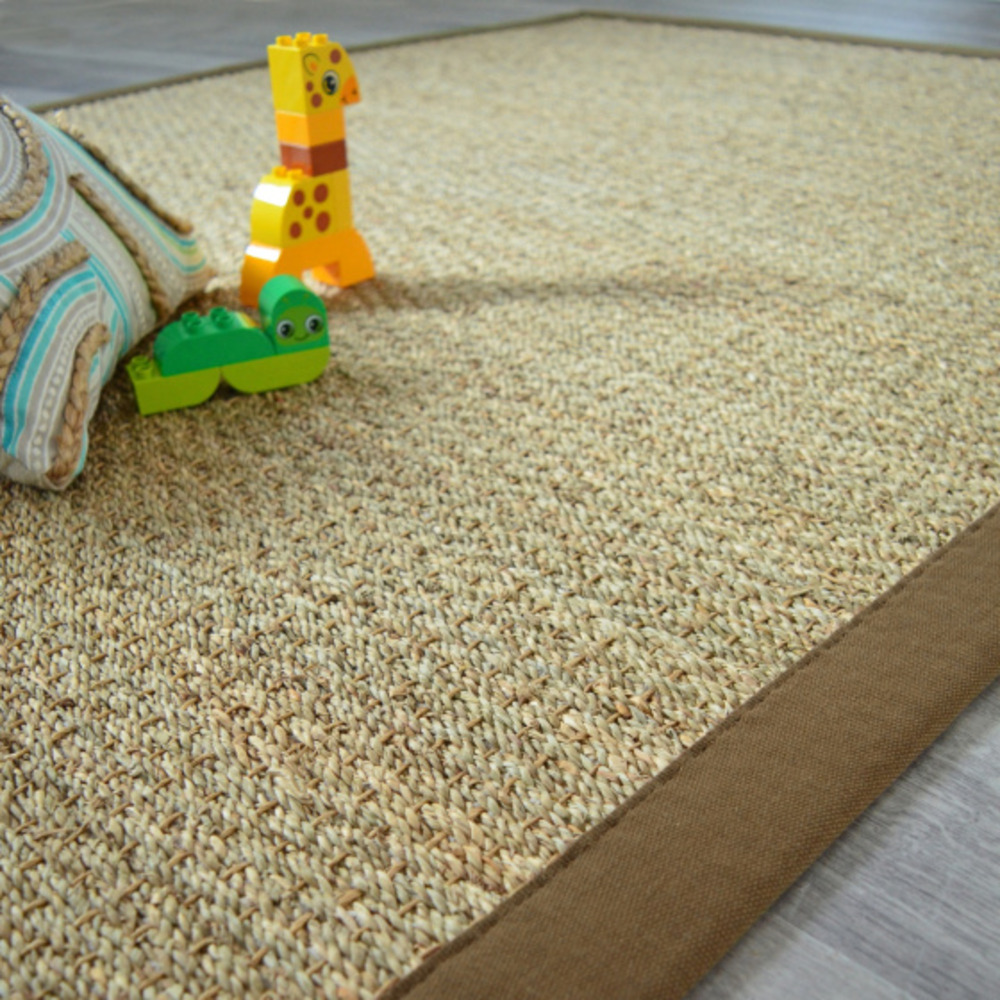 Tapis jonc de mer - varana panama - ganse coton brun - 120 x 170 cm